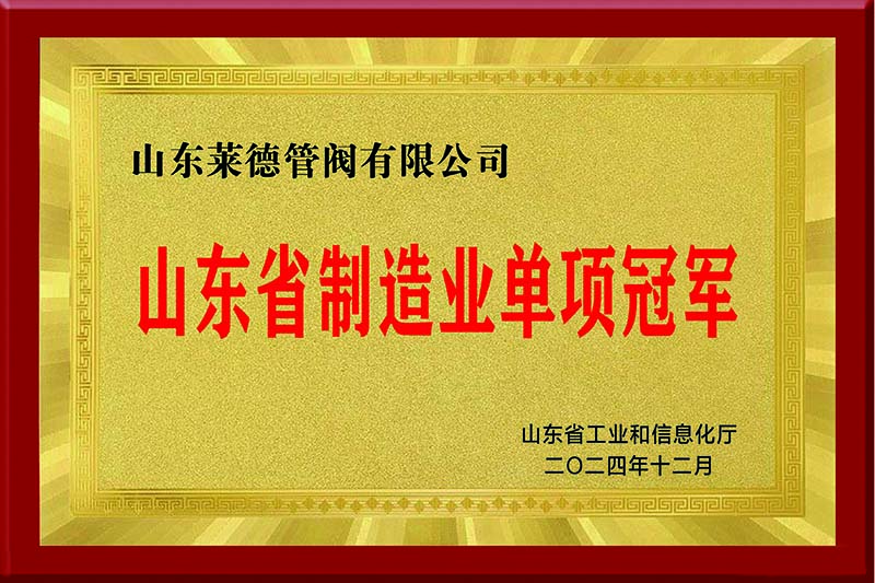 山東萊德管閥有限公司榮膺山東省制造業(yè)單項冠軍